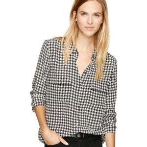 ARITZIA BABATON 100% Silk Black / White Houndstooth Button Front Shirt US Sz XXS